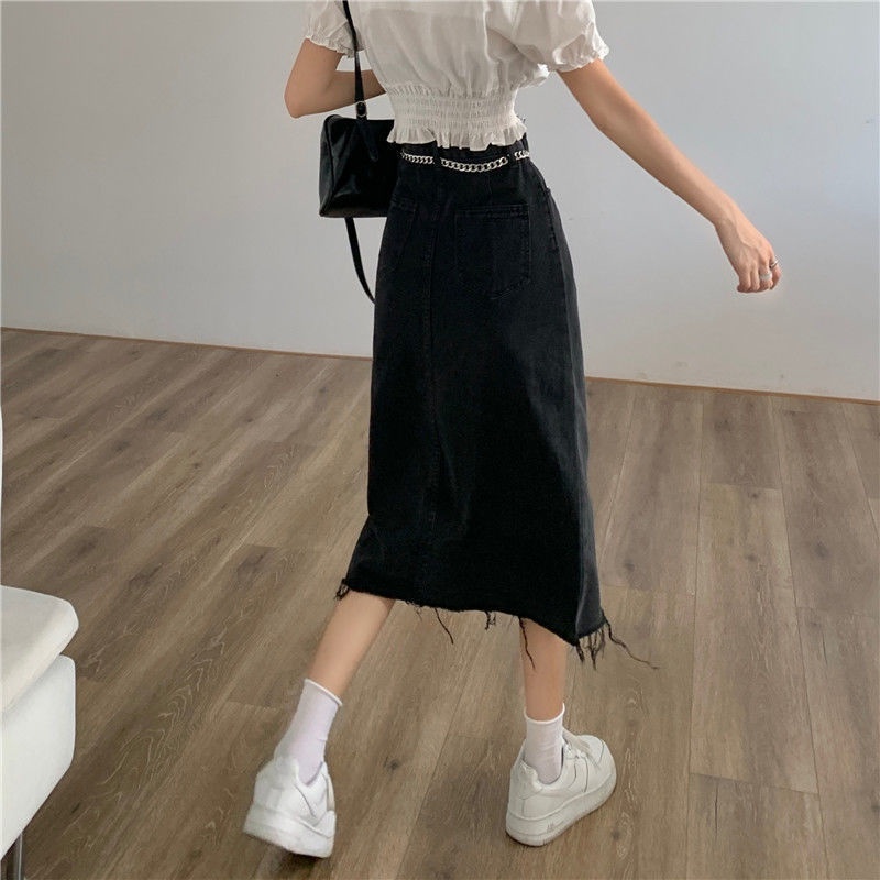 Chân váy jean IELGY lưng cao dáng ôm xẻ tà thời trang cho nữ