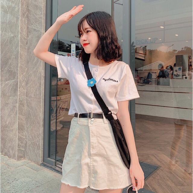 [HÀNG HOT] Áo Croptop Cúc Mysterious Cộc Tay