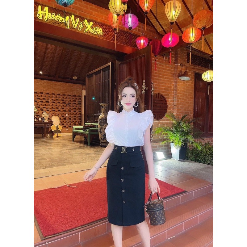 Chân váy nữ dáng dài công sở cao cấp đẹp Cúc Fashion CV425 đầm dạ QC cúc bạc nhỏ
