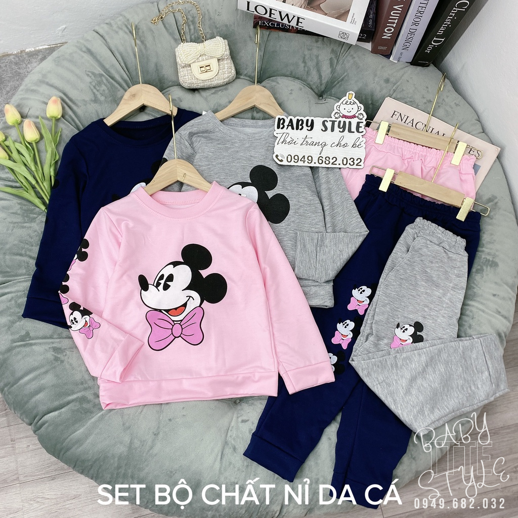 Bộ quần áo thu đông bé gái “MICKEY” 14-45kg, đồ bộ dài tay bé gái 4-14 tuổi. Vải da cá dày dặn, ấm áp. G30
