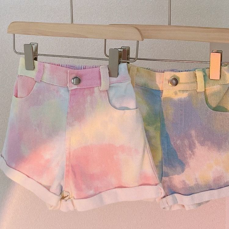 Hàng Mới Về Quần Short Denim Màu Nhuộm Phong Cách Hàn Quốc Thời Trang Mùa Hè Cho Bé Gái 5 Tuổi [Hàng Mới Về 50%