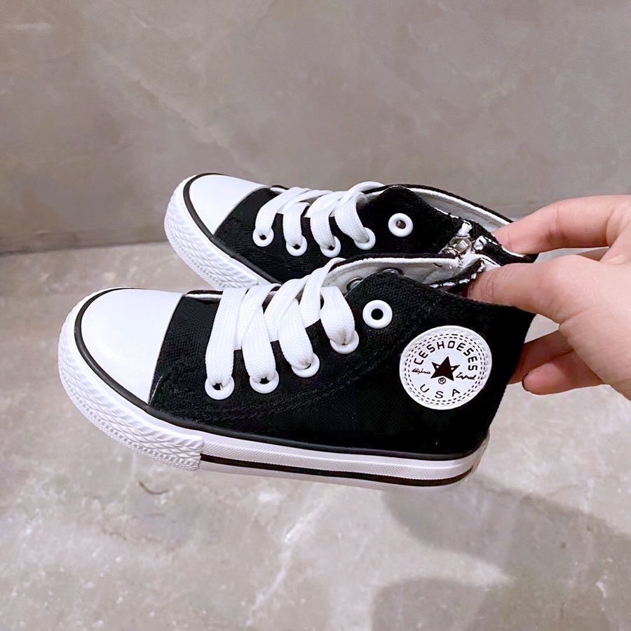Giày cổ cao cho bé trai, bé gái màu đen kiểu dáng thể thao có dây buộc, có khoá kéo đủ size từ 19 đến 36