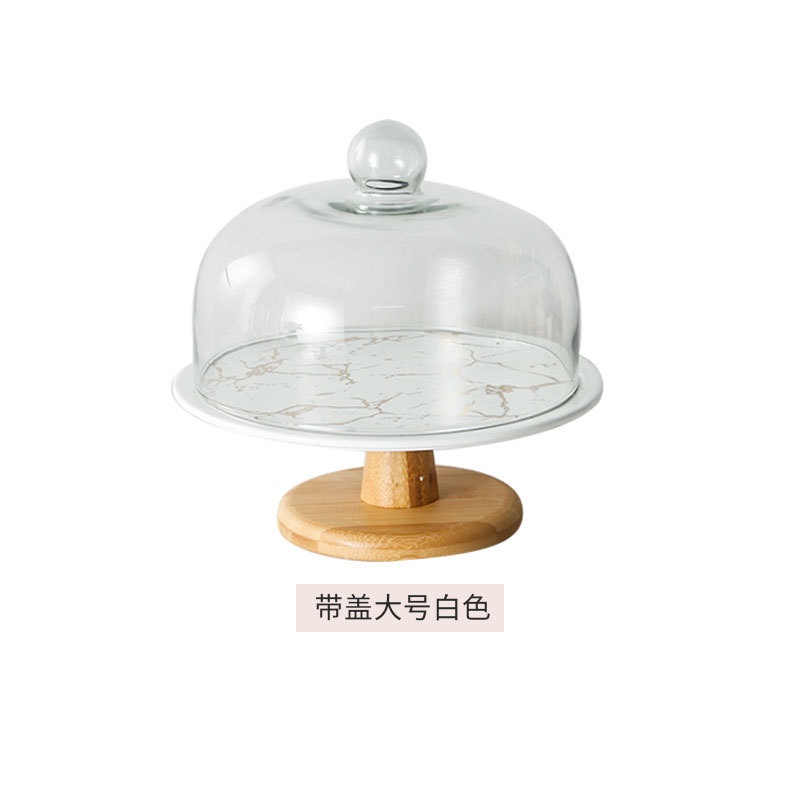Khay bánh vân đá nắp chụp kính trong suốt bắt mắt trang trí bàn tiệc phòng bếp, Khay sứ đựng bánh có nắp đậy bằng kính t