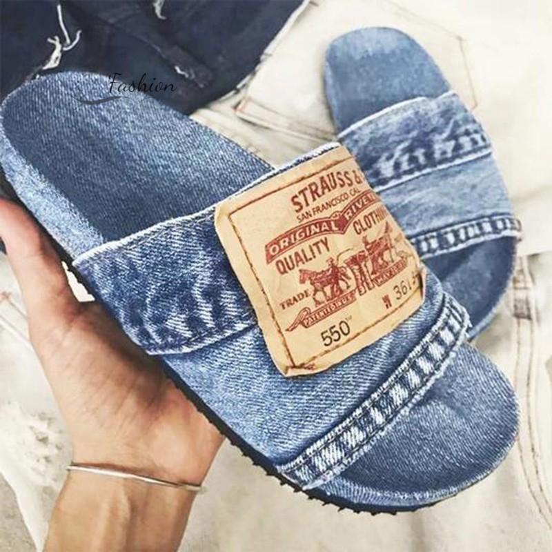Dép quai ngang denim thời trang cho nữ 2021