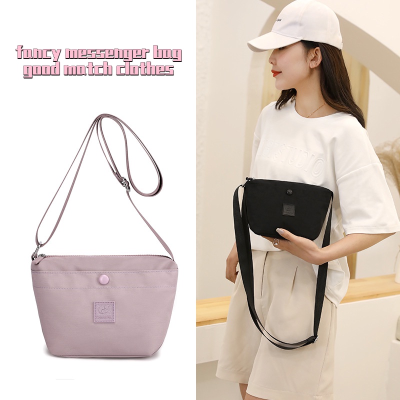 Ba Lô Đeo Chéo Chất Liệu Nylon Chống Thấm Nước Thiết Kế Đơn Giản Thời Trang Cho Nữ