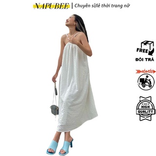 [NAPUBEE] GIATHANHLY Váy Maxi Trắng Cổ Yếm Nơ Lưng Gợi Cảm, Đầm Suông, Váy Bầu Daphne Dress