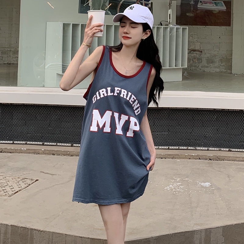 SUXI Áo Sát Nách Cổ Tròn Hoạ Tiết Chữ In Thời Trang Mùa Hè