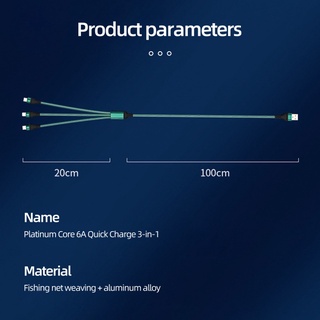 3 in 1 6A 100W Fast Charging Cable Data Transmission Cable for Huawei Xiaomi Android