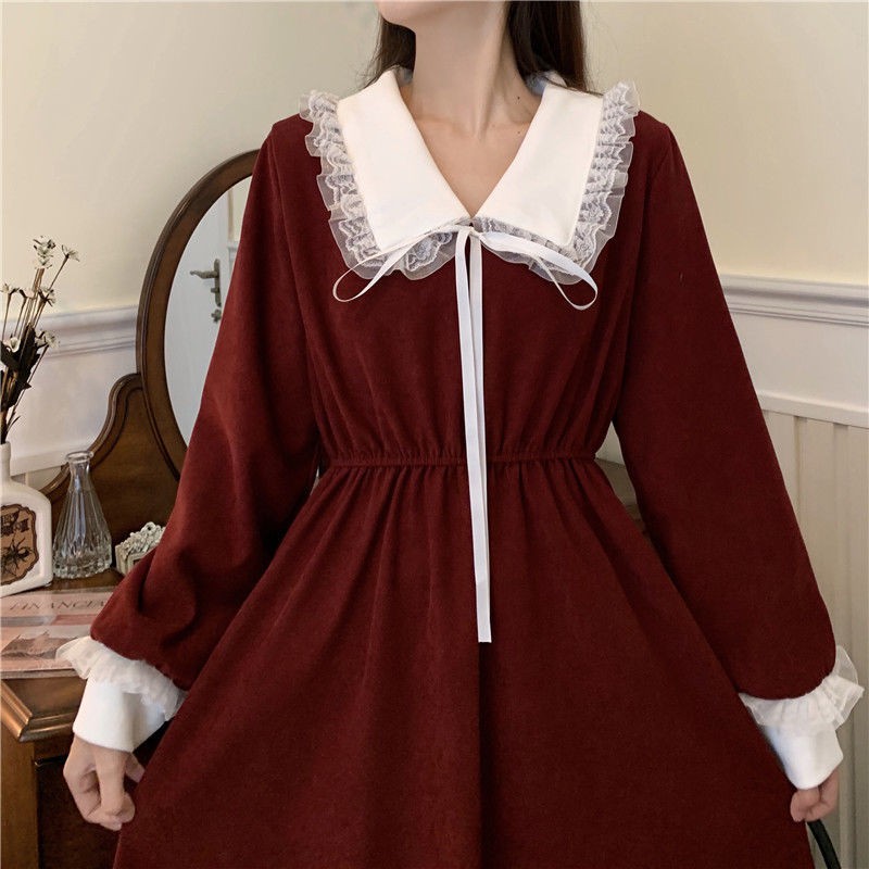 French fashion long-sleeved dress autumn gentle wind