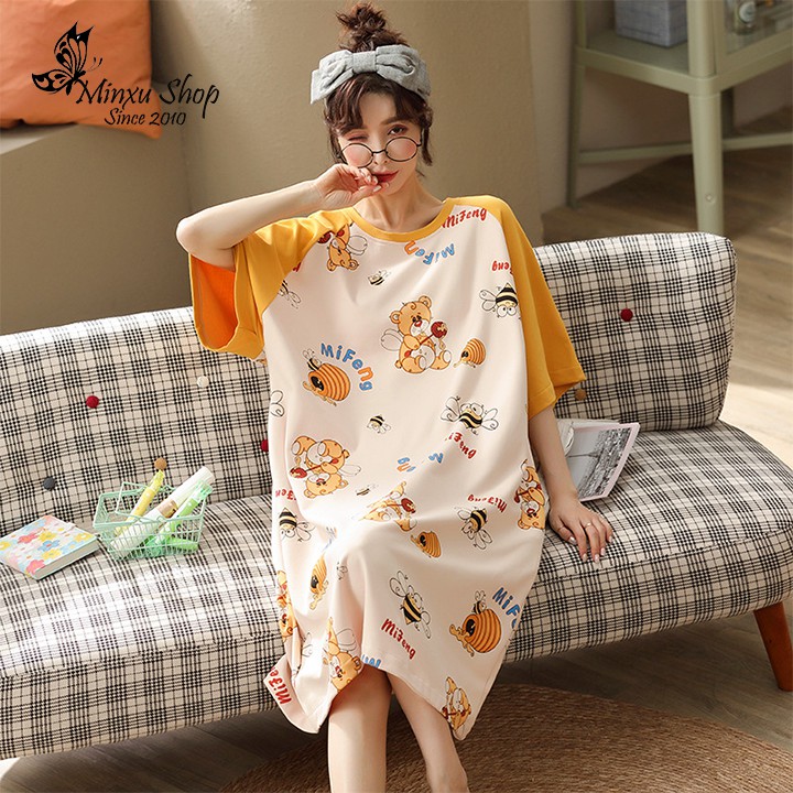 Váy Ngủ, Váy Mặc Nhà Dáng Suông Cotton Mùa Hè Rộng Rãi Thoáng Mát - Phong Cách Hàn Quốc V