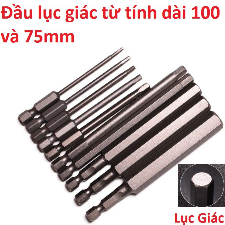 Đầu vặn ốc lục giác có từ tính dài 75mm và 100mm nhiều cỡ mũi