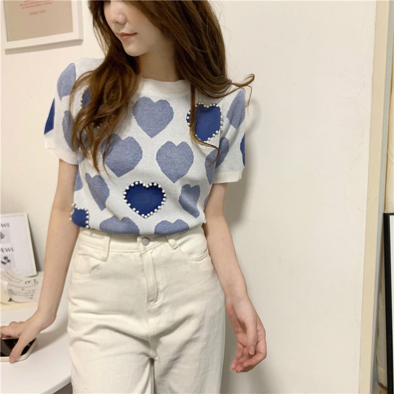 Áo Dệt Kim Tay Ngắn Vải Lụa Lạnh Mỏng Thời Trang Mùa Hè 2022 Thiết Kế Mới Phong Cách Pháp Cho Nữ