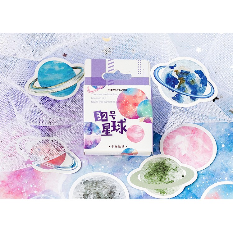 Hộp 45 miếng sticker mẫu tinh cầu và hành tinh