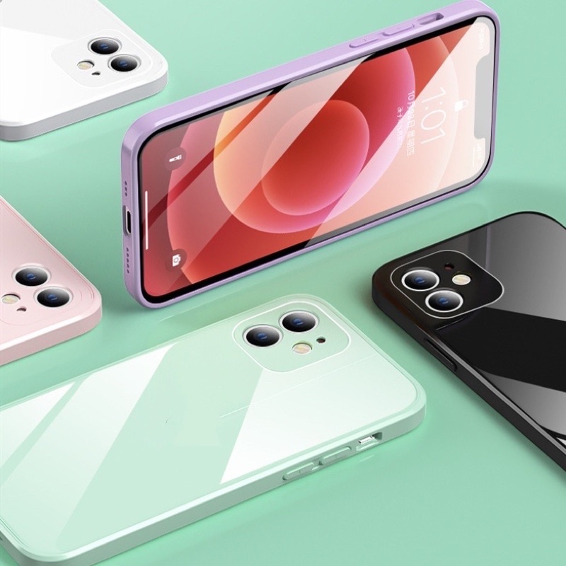 360° Ốp Điện Thoại Kính Cường Lực 2 Mặt Bảo Vệ Cho iPhone 13 Pro Max màu tím