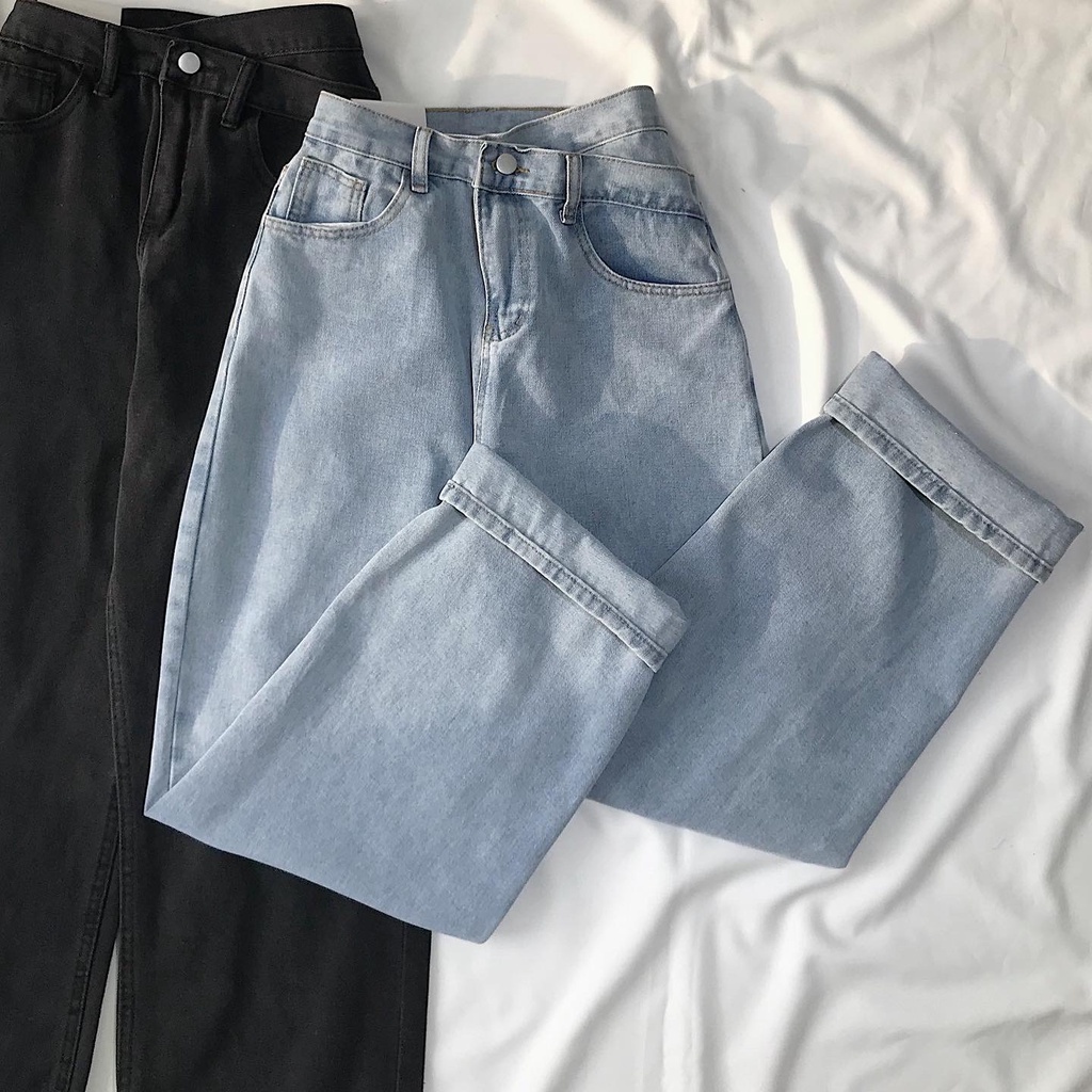 Quần Jeans Nữ Ống Suông Cạp Đỉa JEM CLOSET Quần Baggy SEFAN Có Hai Màu Xanh Và Đen Chất Dày Dặn Dễ Mix Đồ - 2805 | BigBuy360 - bigbuy360.vn