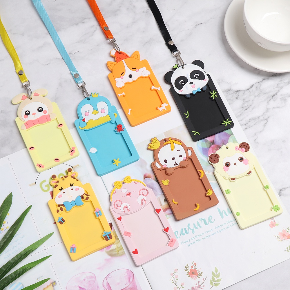 1 bao đựng thẻ ID bằng silicon hình động vật dễ thương kèm dây đeo tiện dụng