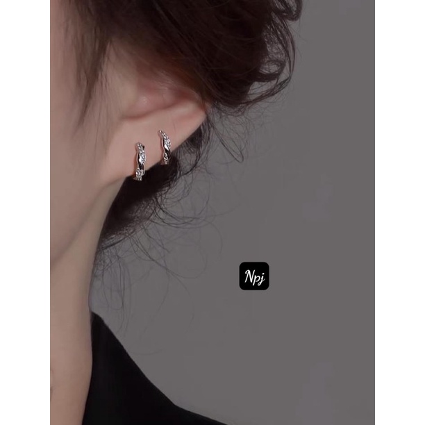 Bông tai BNP bạc nữ vòng tròn kiểu xoắn, trẻ trung , dày dặn