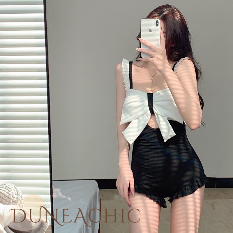 DUNEA Đồ Bơi Một Mảnh Phối Ren Thắt Nơ Dành Cho Nữ