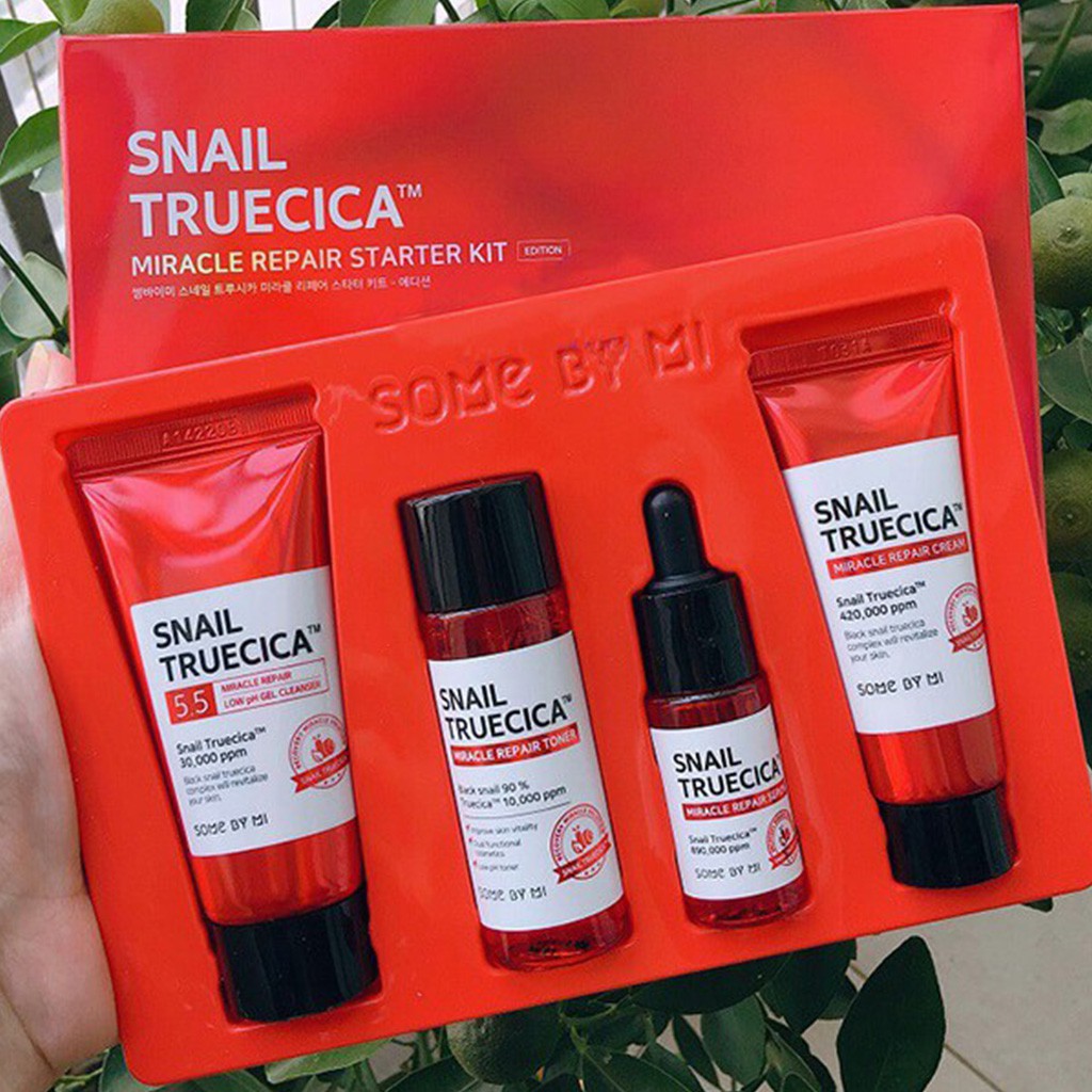 Set Phục Hồi Mụn Thâm Sẹo Rỗ Some By Mi Snail Truecica Miracle Repair Starter Kit 4 Món