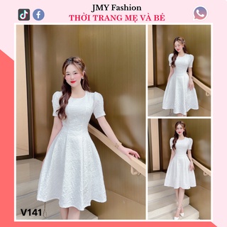 V141 Váy trắng gấm xốp dáng xoè dự tiệc sang chảnh - TH Hà Thanh