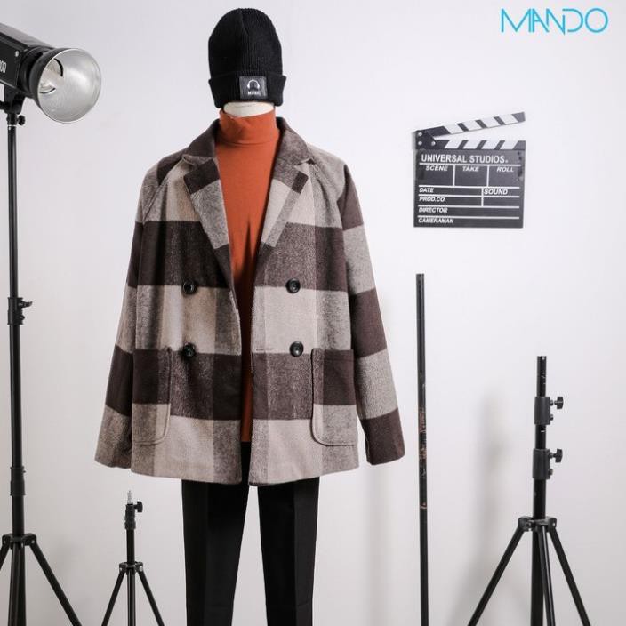 Áo Khoác Dạ Kẻ Ngang, Form Rông Phong Cách Hàn Quốc Thời Trang ManDo - KDN005