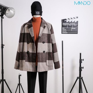 Áo Khoác Dạ Kẻ Ngang, Form Rông Phong Cách Hàn Quốc Thời Trang ManDo - KDN005