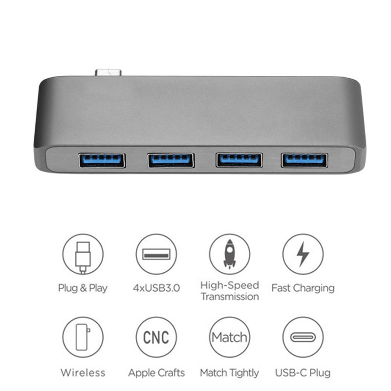 Bộ chuyển đổi USB 3.1 type-C sang HDMI 4K với 3 cổng USB C + đầu đọc thẻ TF SD 3.0 cho MacBook Pro/Air