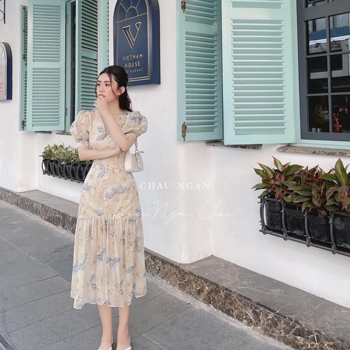 Váy đầm hoa vải tơ cổ V 👗𝐌𝐀̂̃𝐔 𝐇𝐎𝐓 𝐍𝐇𝐀̂́𝐓👗Thời trang nữ đi dạo đi chơi đi biển cao cấp Full size S M L