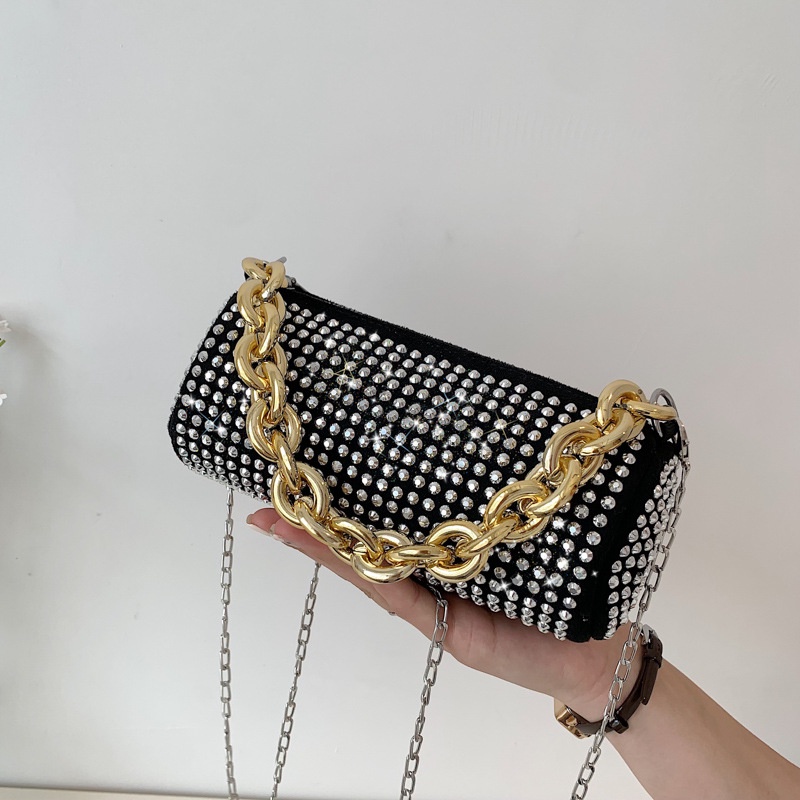 Túi JASMIN NOIR đeo chéo đính kim cương nhân tạo phối dây xích thời trang cho nữ