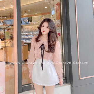 Áo voan cổ nơ( kèm 2 dây ), cv tafta