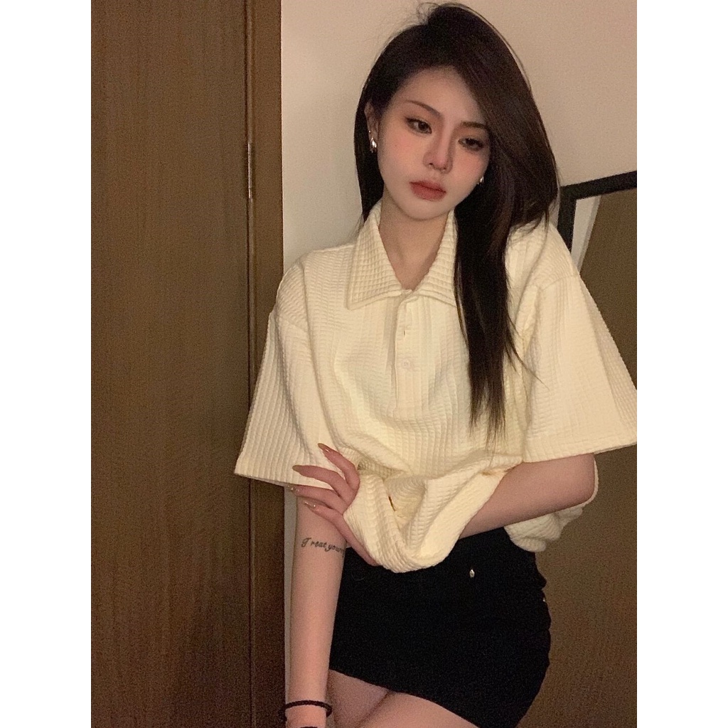 Áo Thun Nữ Ngắn Tay Cổ polo Phong Cách Hồng Kông