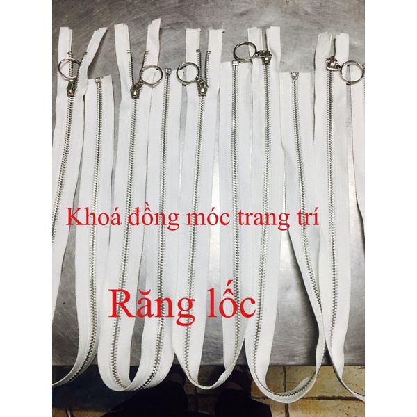 Dây kéo khoá trắng 68cm răng lốc đầu khoá trang trí lấp lánh