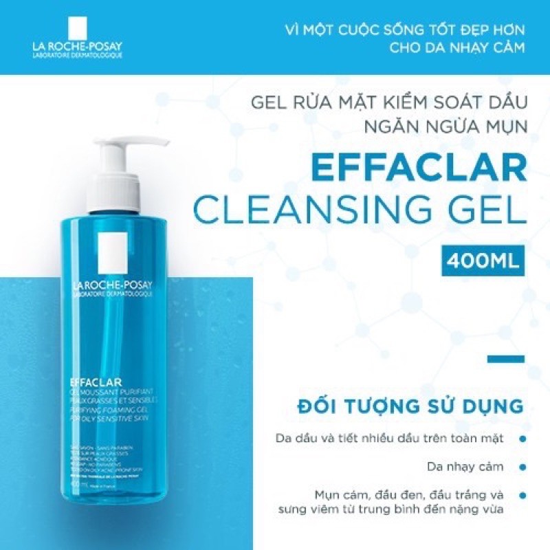 Sữa Rửa Mặt Giảm Nhờn Cho Da Dầu Mụn La Roche-Posay Effaclar 400ml