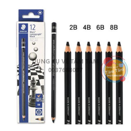 Chì Than Staedtler Mars Lumograph Black Cao Cấp 100B-Dụng cụ vẽ Tâm Tâm [SHIP HÀNG SAU 01/10/2021]