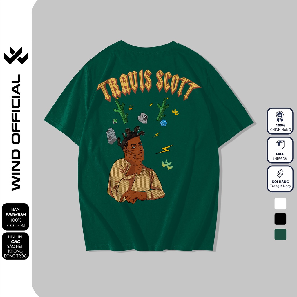 Áo thun tay lỡ unisex WIND phông form rộng 65% TRAVIS thời trang nam nữ oversize
