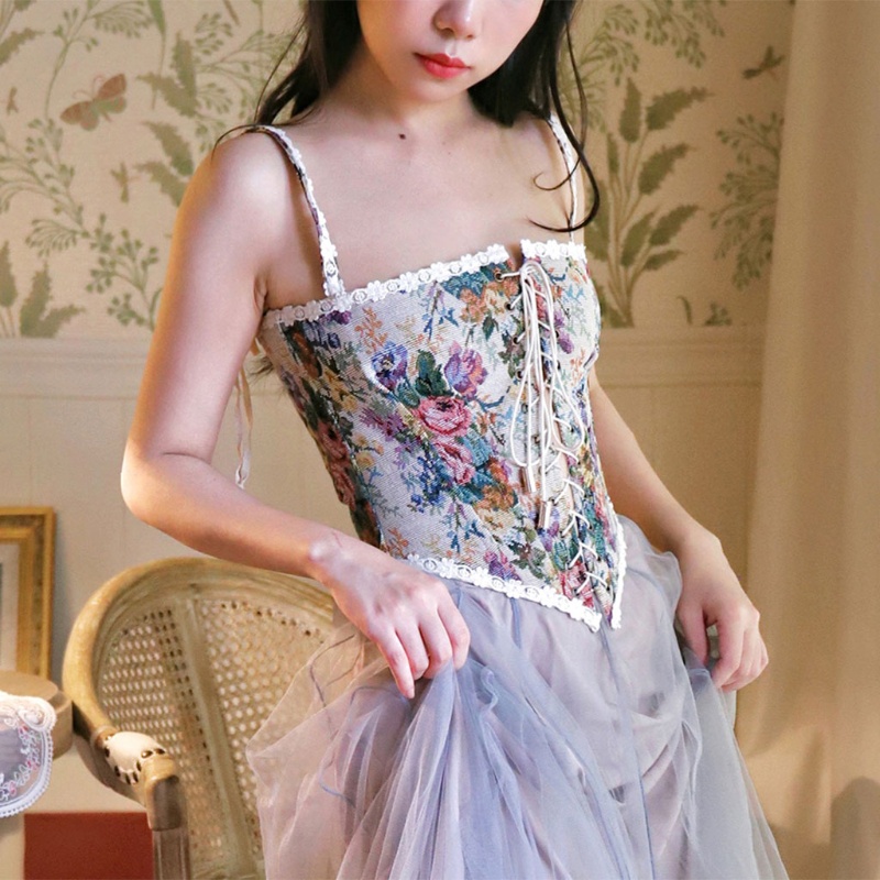 XIXI Áo croptop hai dây in hoa gợi cảm cho nữ