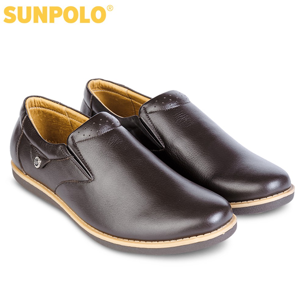 Giày Lười Nam Da Bò SUNPOLO Đen Nâu SUKT01DN