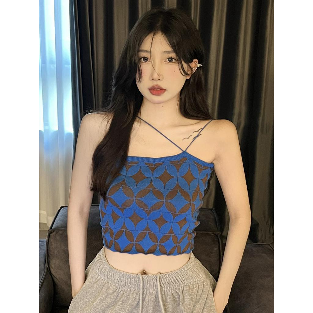 63658 Mùa Hè Phong Cách Mới Áo Yếm Dệt Kim Kẻ Sọc