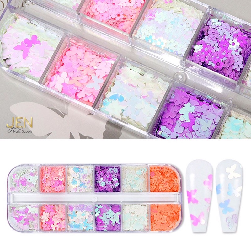 Sequin nhũ kim tuyến hoa và bướm-phụ kiện nail móng