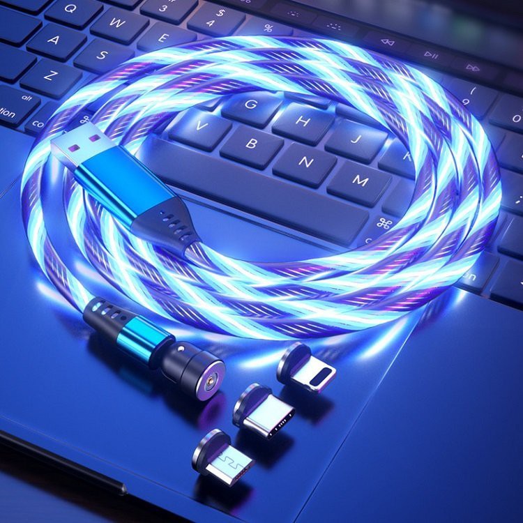 dây sạc 3 đầu nam châm led cực đẹp chạy quanh dây hót nhất