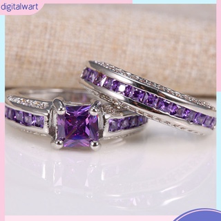 Set 2 nhẫn mặt vuông đính đá thạch anh tím