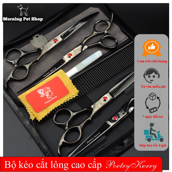 Bộ kéo cắt tìa lông chó mèo chuyên nghiệp dành cho thợ Grooming - Thương hiệu Poetry Kerry