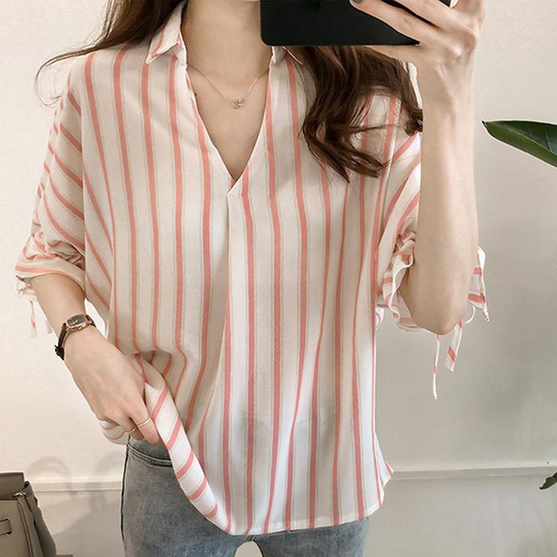 Áo chiffon nữ sọc dọc kiểu Hàn Quốc