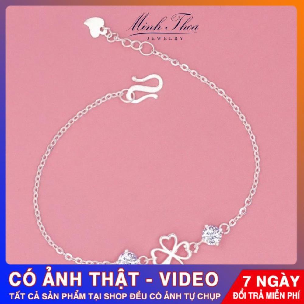 Lắc tay bạc đẹp, vòng tay bạc nguyên chất cỏ 4 lá may mắn Tuấn Thoan JEWELRY