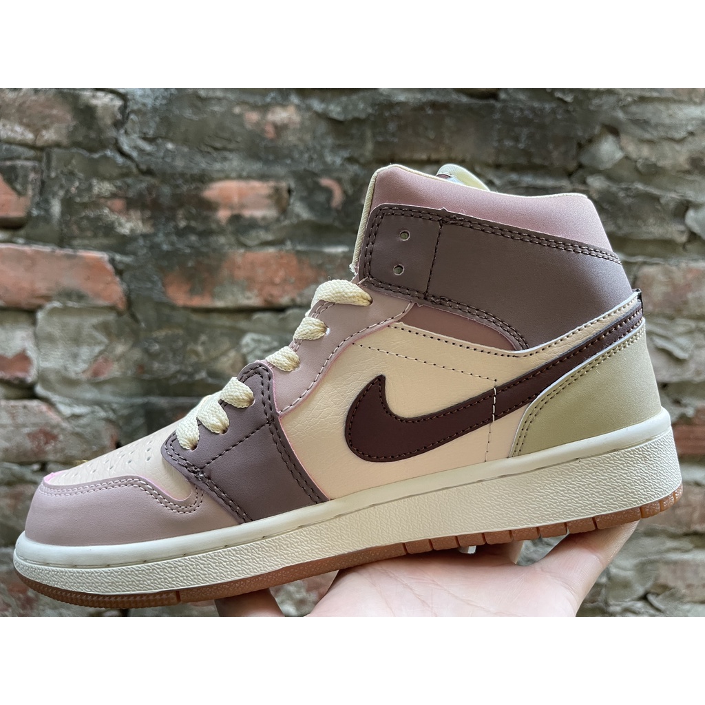 Giày Jordan 1 Mid Dark Pony Smoky Mauve (W) Cao Cấp Fullbox, Giày thể thao jordan 1 cổ mid kem nâu, cực êm