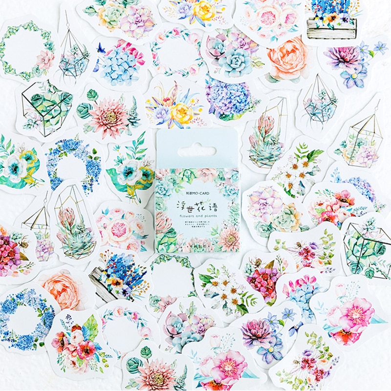 Set 45 Miếng Dán Trang Trí Sổ Lưu Niệm Hình Hoa Và Cây