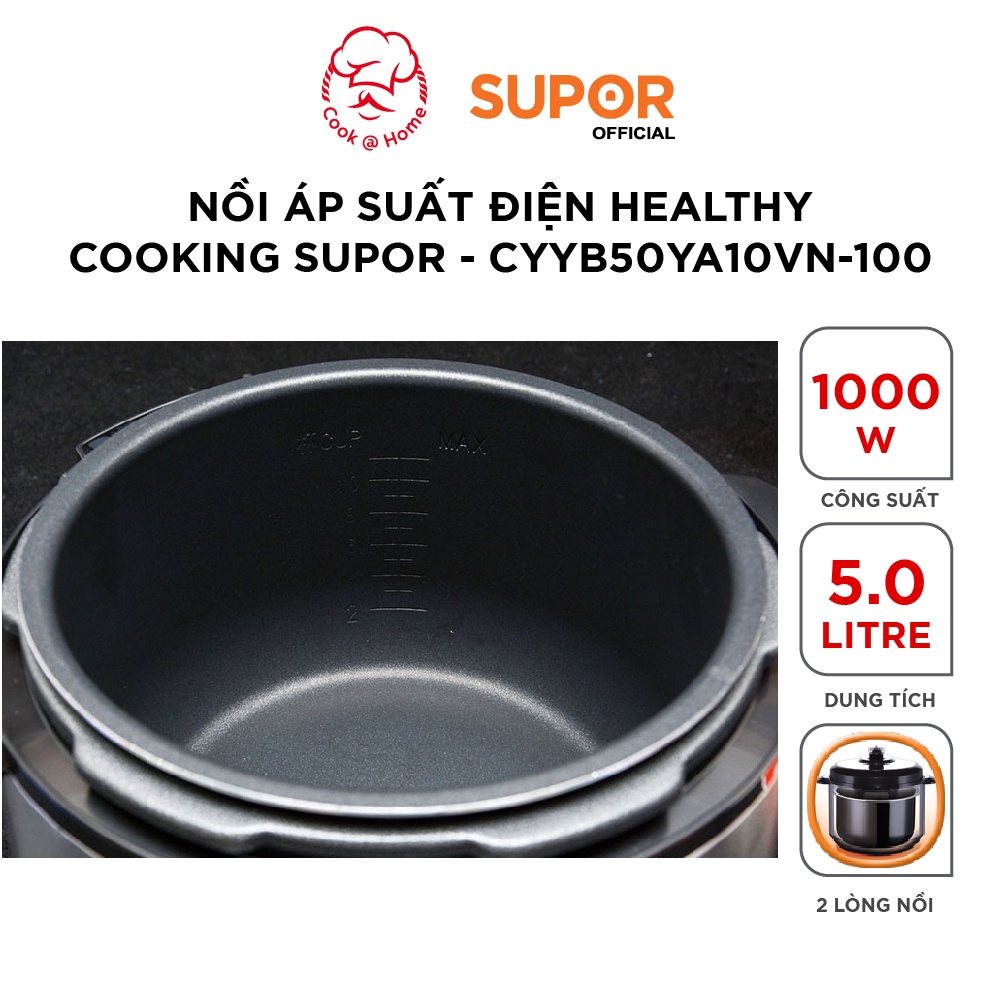 [Mã INCU200 giảm 200K đơn 699K] Nồi áp suất Healthy Cooking Supor CYYB50YA10VN-100 - 5L, 1000W