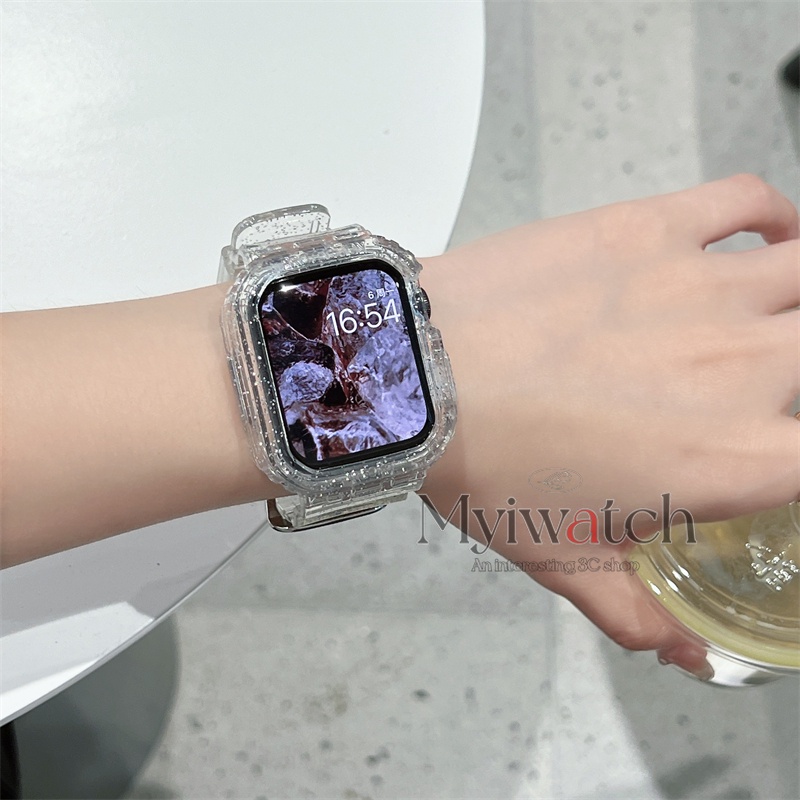 Dây Đeo Đồng Hồ Bằng Nhựa Trong Suốt Lấp Lánh Cho iwatch series 8 7 6 SE 5 4 3 2 41mm 45mm 44mm 40mm 42mm 38mm