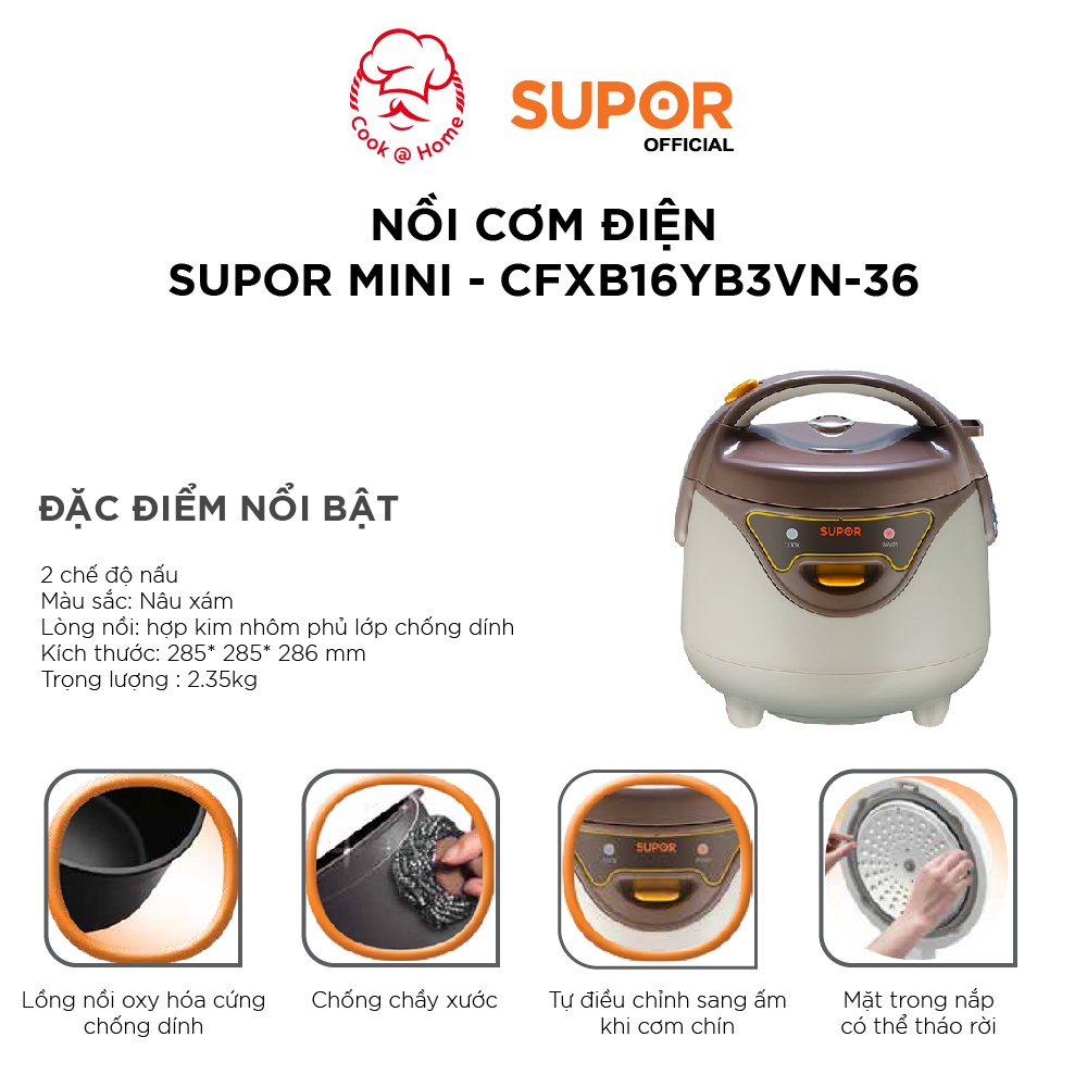 Nồi cơm điện Mini Supor CFXB-16YB3VN-36 0.8l (Trắng nâu)