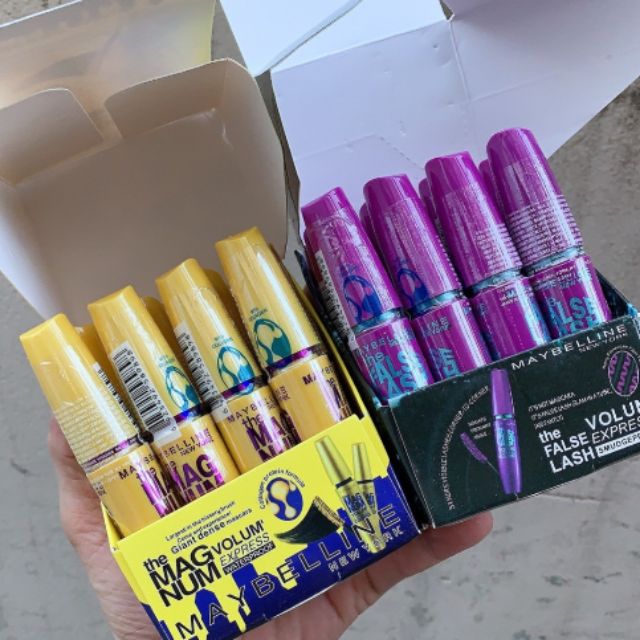 Mascara maybelline vàng + tím 12 cây